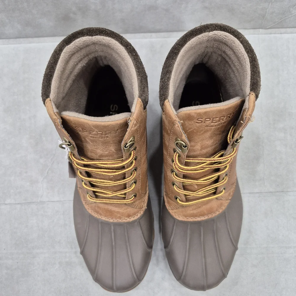 Sperry Top Sider duck boots men's 8 taupe brown leather shaft waterproof